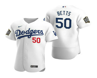 Men Los Angeles Dodgers 50 Mookie Betts White 2020 World Series Authentic Flex Nike Jersey